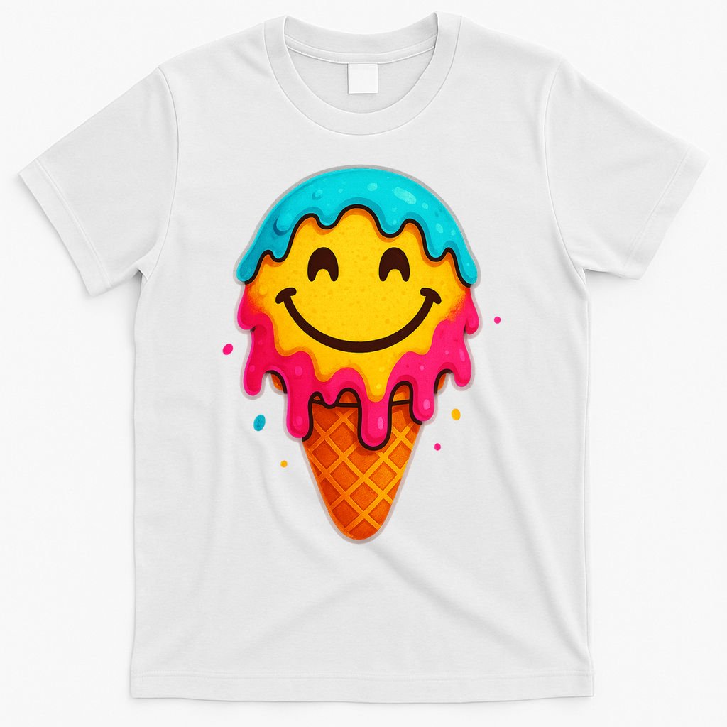 Ice Cream Cone Drip Smile Face  T-Shirt