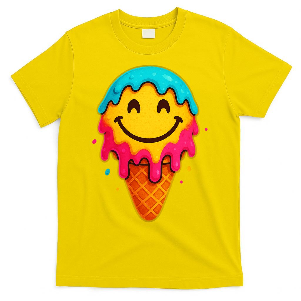 Ice Cream Cone Drip Smile Face  T-Shirt