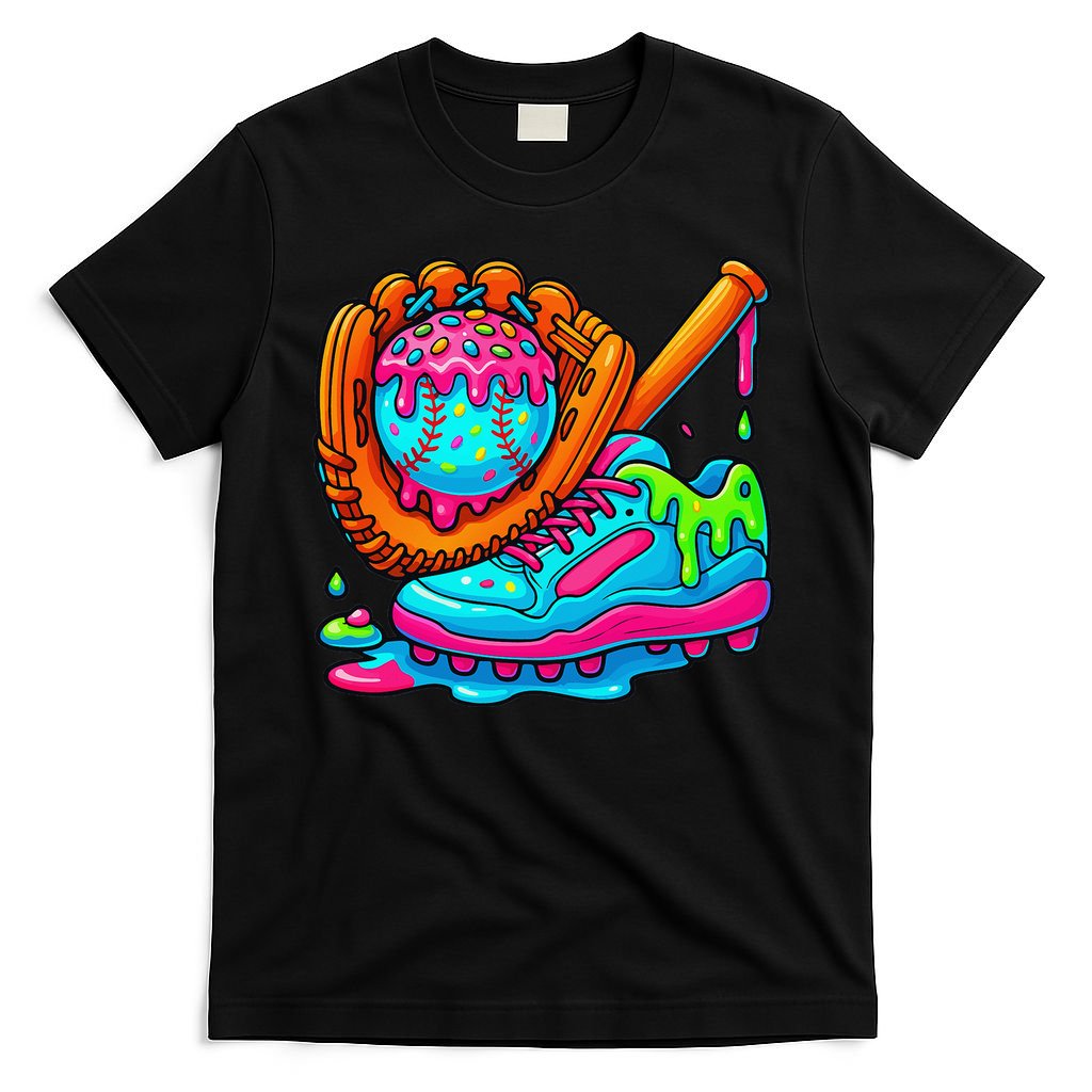 Ice Cream Drip Baseball Stuff Baseball Dripping For T-Shirt