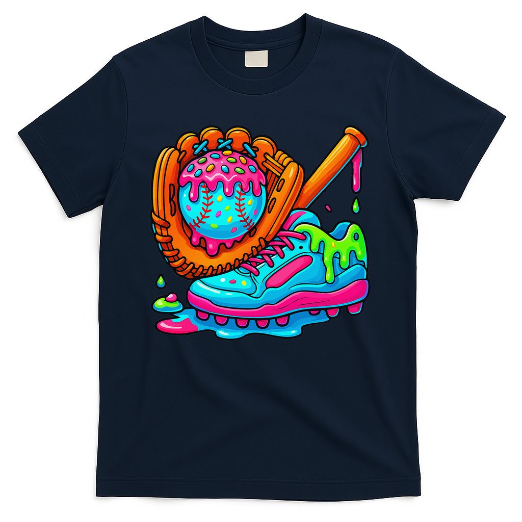 Ice Cream Drip Baseball Stuff Baseball Dripping For T-Shirt