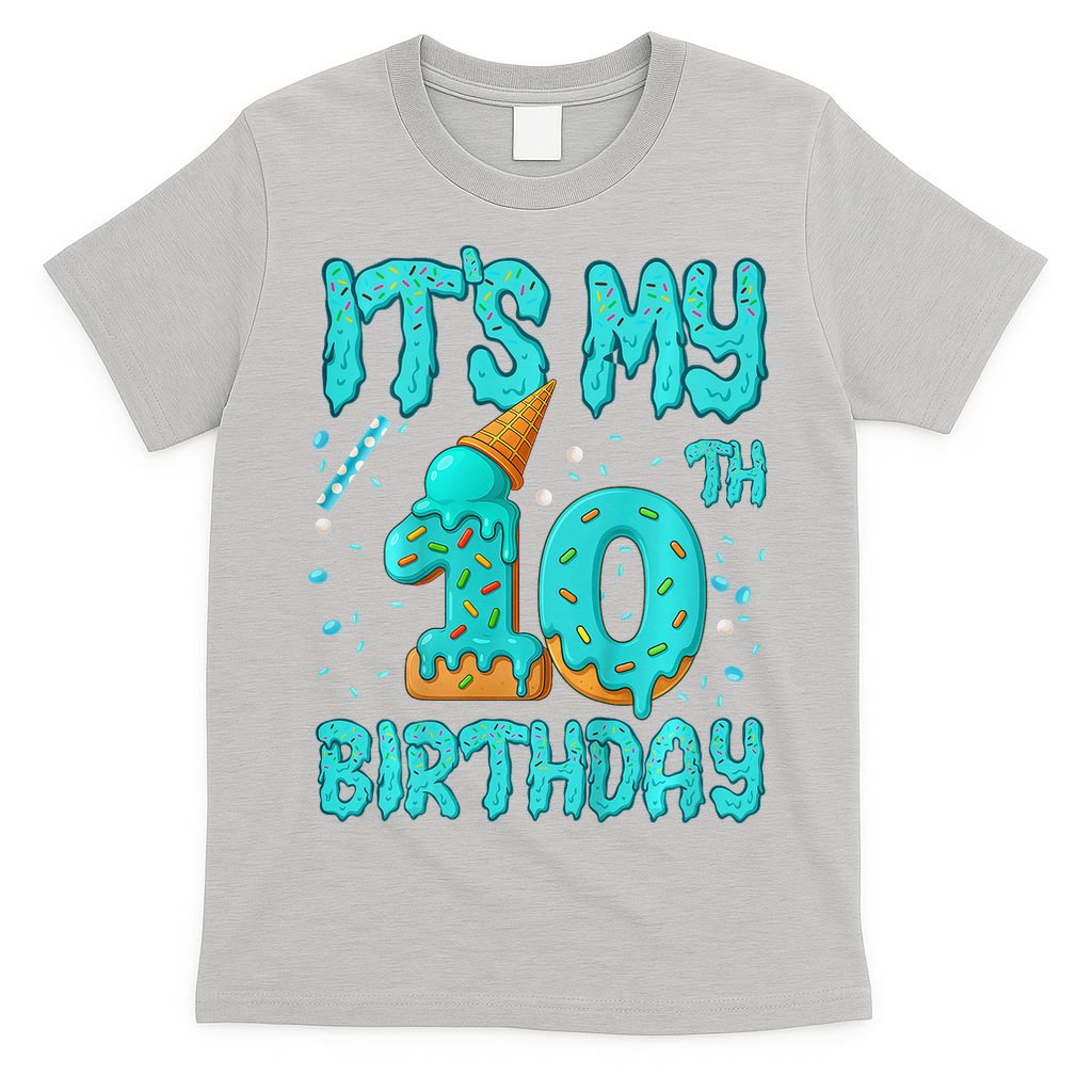 Ice Cream Drip 10th Birthday 10 Years Old Birthday T-Shirt