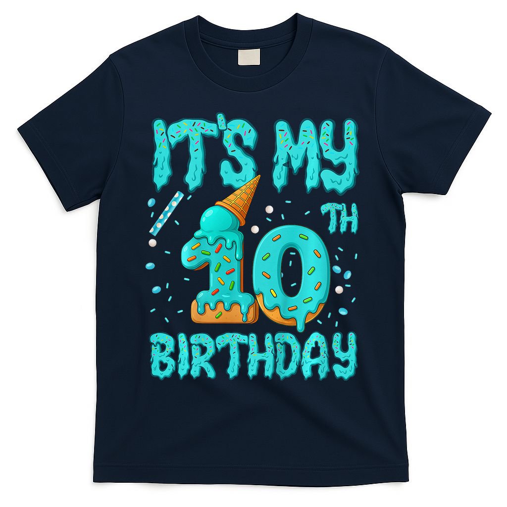 Ice Cream Drip 10th Birthday 10 Years Old Birthday T-Shirt