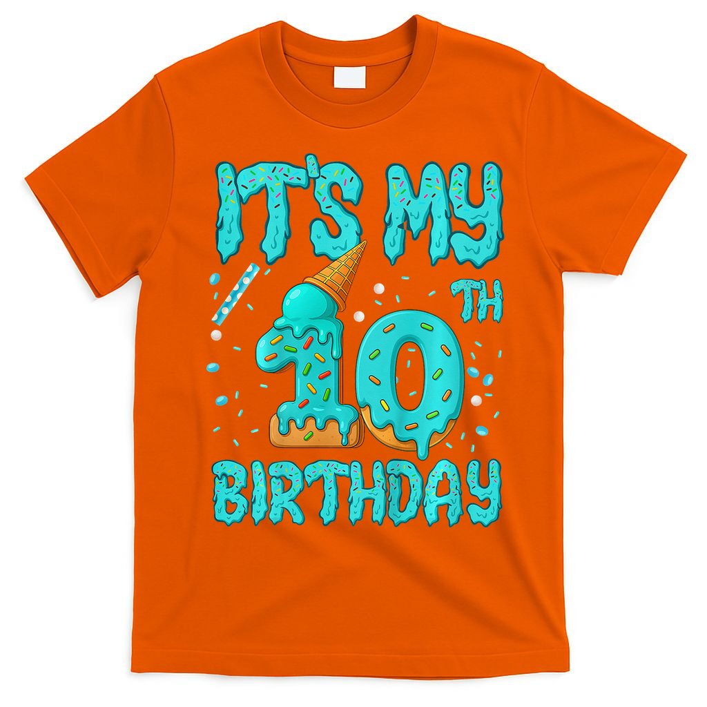 Ice Cream Drip 10th Birthday 10 Years Old Birthday T-Shirt