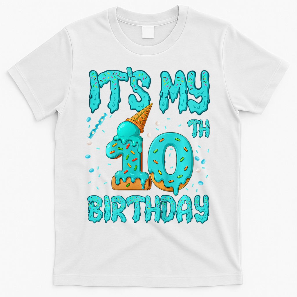 Ice Cream Drip 10th Birthday 10 Years Old Birthday T-Shirt