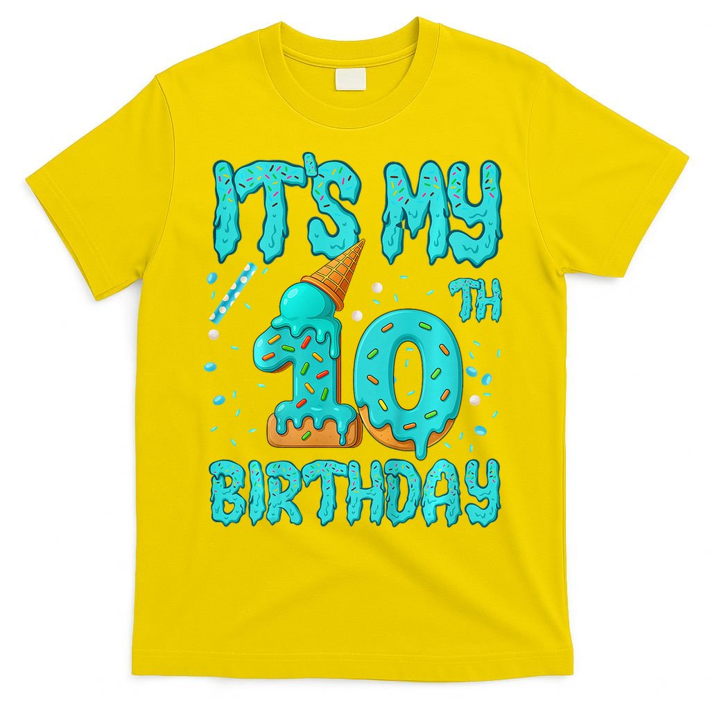 Ice Cream Drip 10th Birthday 10 Years Old Birthday T-Shirt