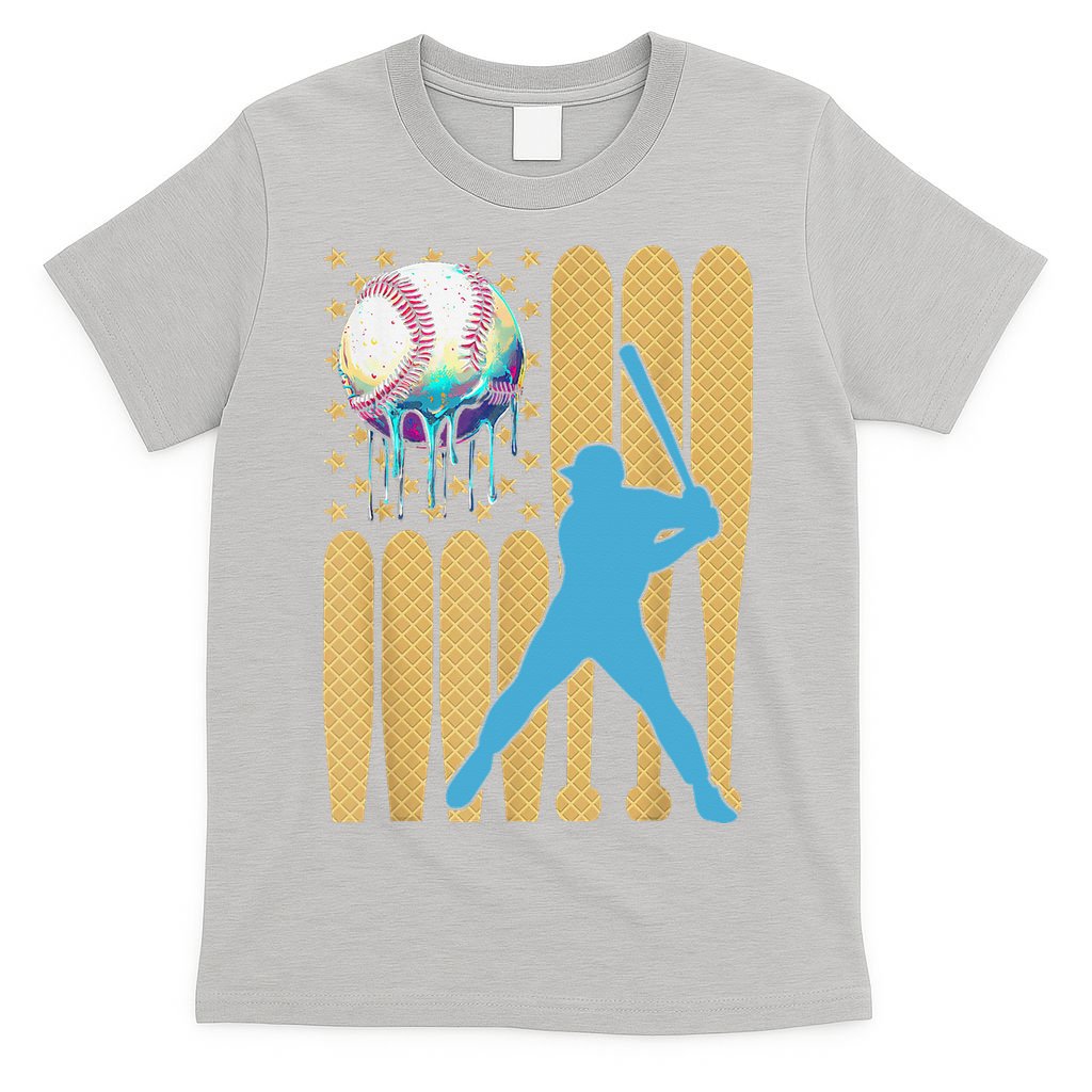 Ice Cream Drip Baseball Bat Baseball Player 4th Of July T-Shirt