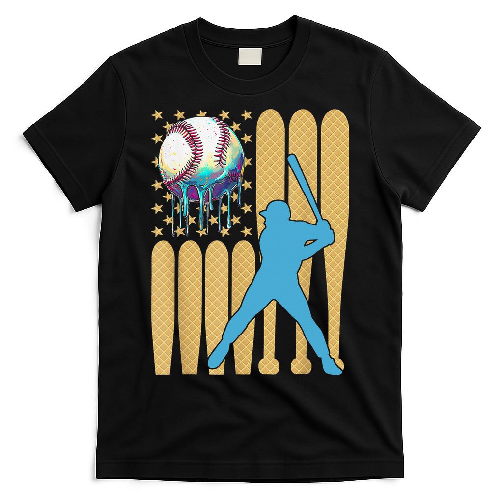 Ice Cream Drip Baseball Bat Baseball Player 4th Of July T-Shirt