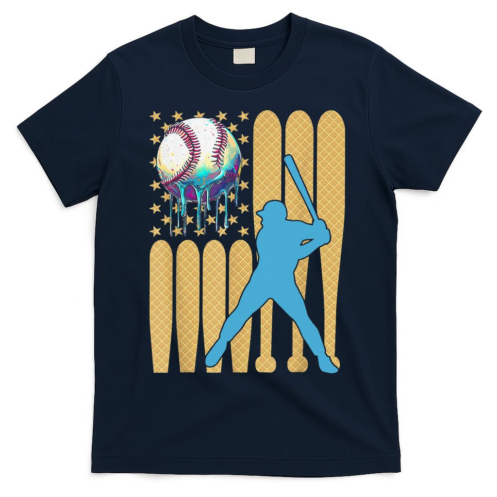 Ice Cream Drip Baseball Bat Baseball Player 4th Of July T-Shirt
