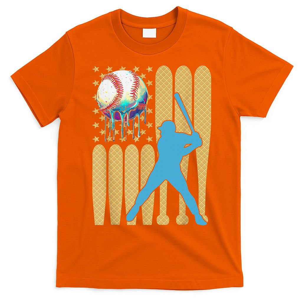 Ice Cream Drip Baseball Bat Baseball Player 4th Of July T-Shirt