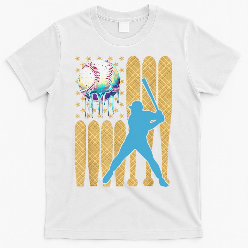 Ice Cream Drip Baseball Bat Baseball Player 4th Of July T-Shirt