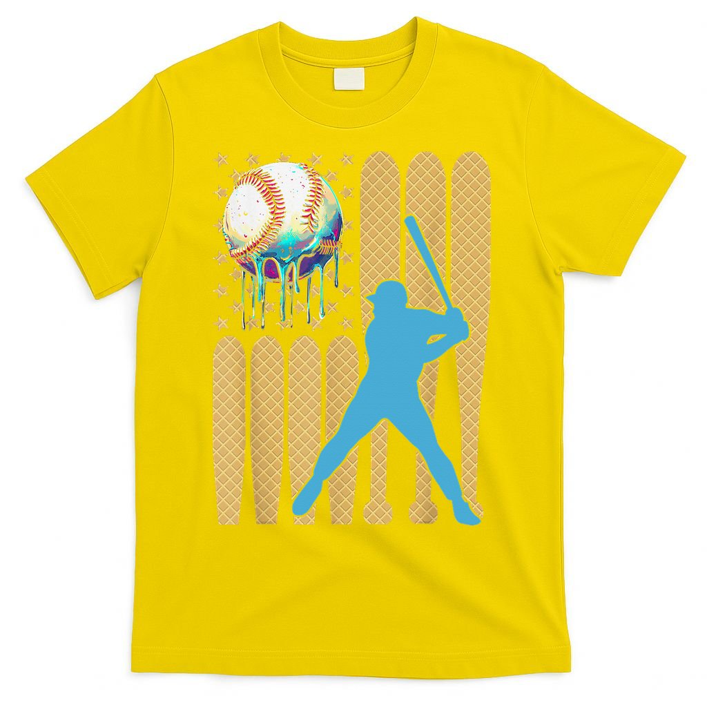 Ice Cream Drip Baseball Bat Baseball Player 4th Of July T-Shirt