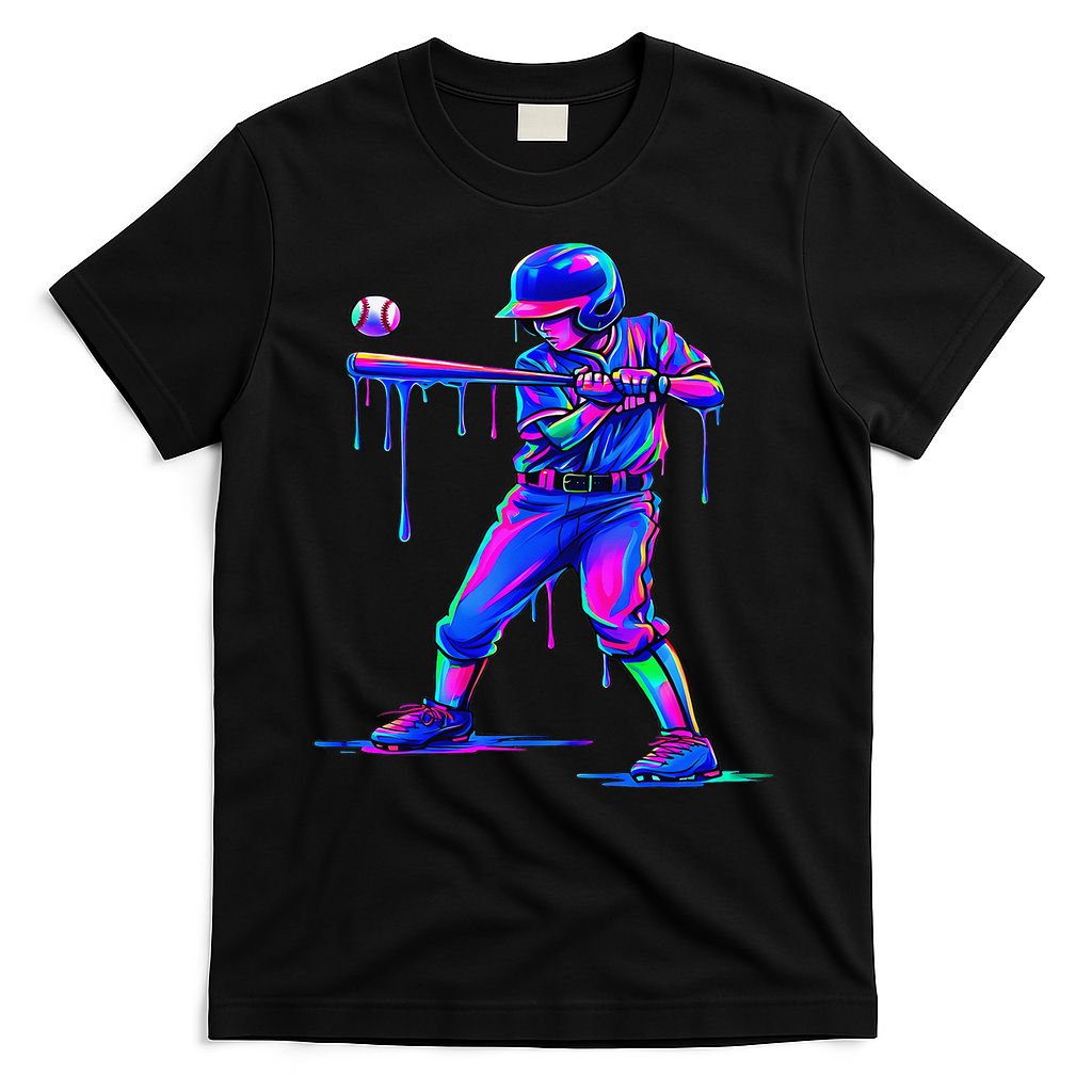 Ice Cream Drip Baseball Melting Bat Player T-Shirt