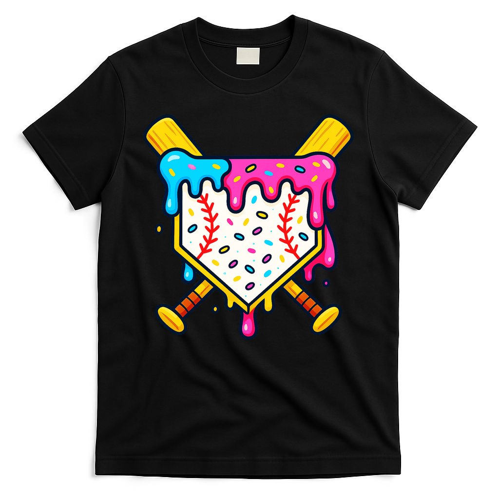 Ice Cream Drip Baseball Bat Home Plate Cool T-Shirt