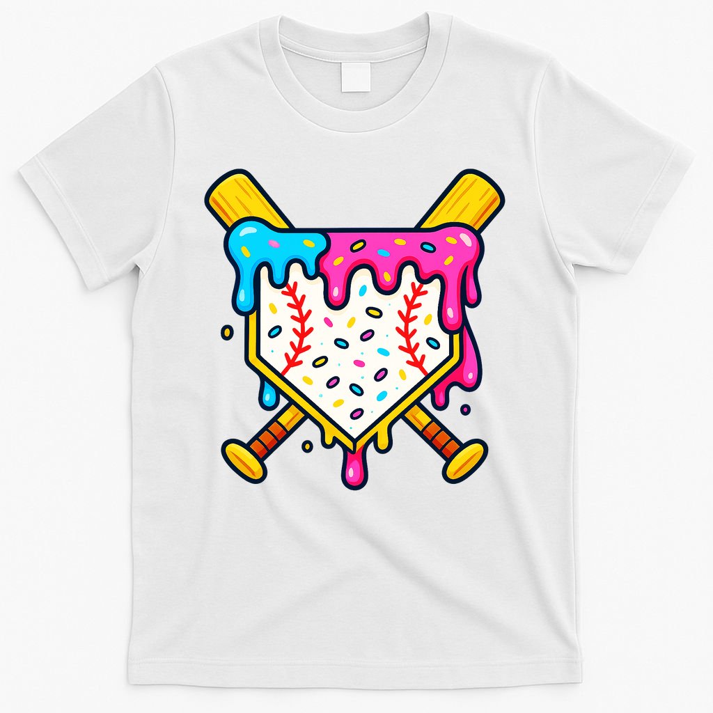 Ice Cream Drip Baseball Bat Home Plate Cool T-Shirt