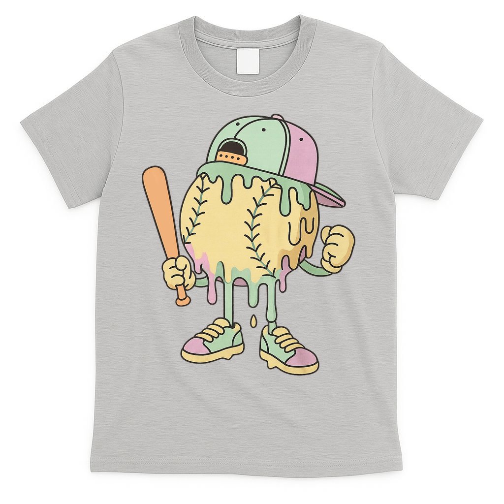 Ice Cream Drip Baseball Spots Retro T-Shirt