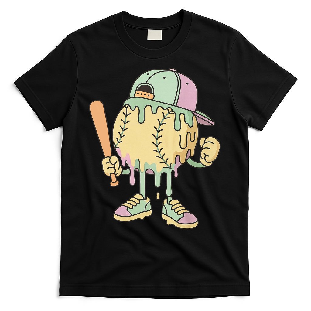 Ice Cream Drip Baseball Spots Retro T-Shirt