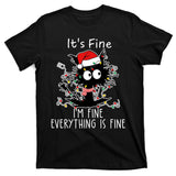 Its Fine Im Fine Everything Is Fine Cat Tangled In Christmas Lights T-Shirt