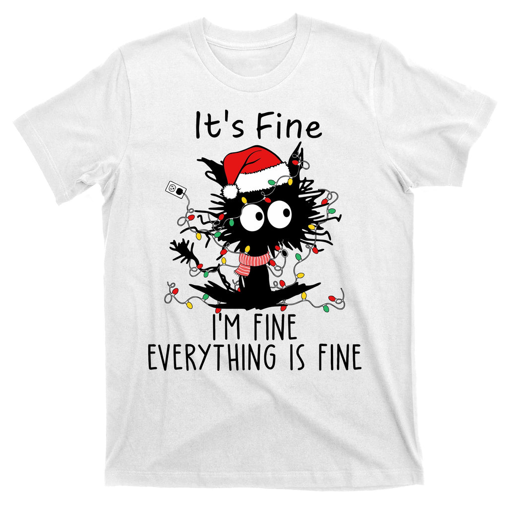 Its Fine Im Fine Everything Is Fine Cat Tangled In Christmas Lights T-Shirt