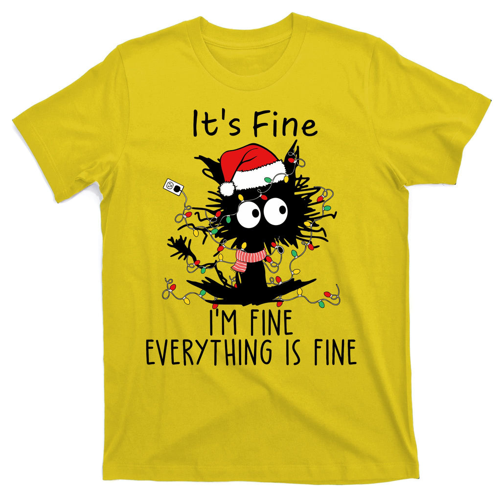 Its Fine Im Fine Everything Is Fine Cat Tangled In Christmas Lights T-Shirt