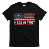 In God We Trust Vintage USA Flag Cross Patriotic Christian T-Shirt