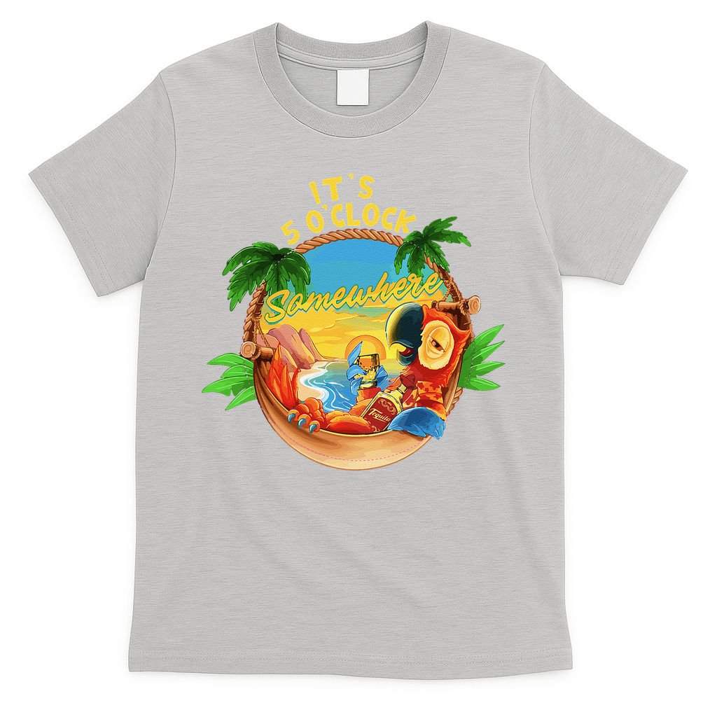 It Is 5 O'clock Somewhere Parrot Drinking Summer Vacation T-Shirt