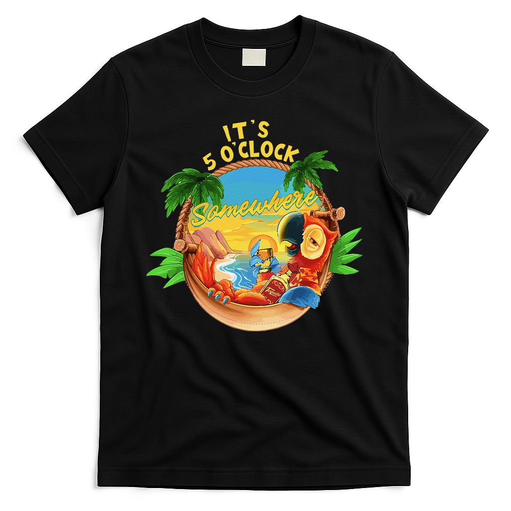 It Is 5 O'clock Somewhere Parrot Drinking Summer Vacation T-Shirt