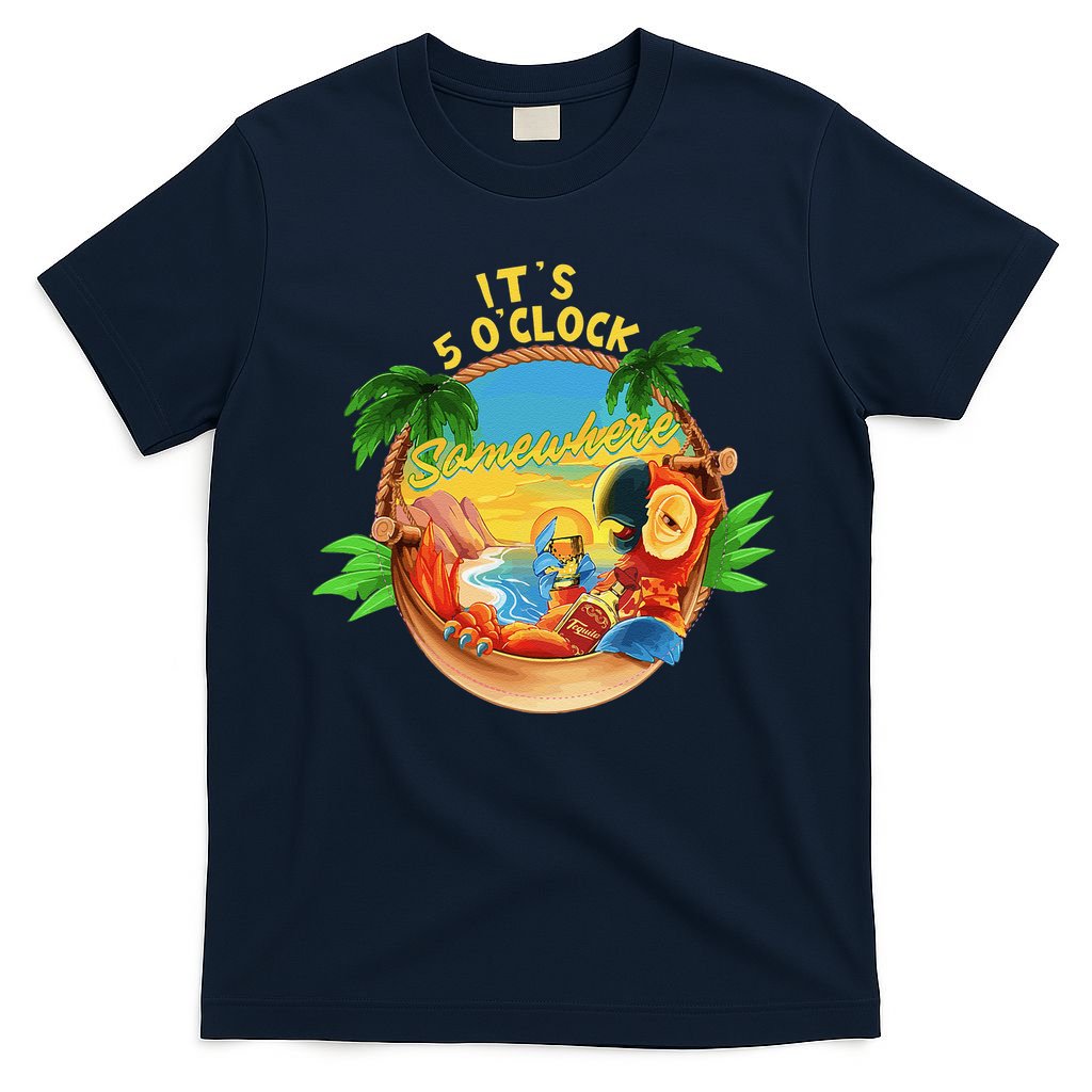 It Is 5 O'clock Somewhere Parrot Drinking Summer Vacation T-Shirt
