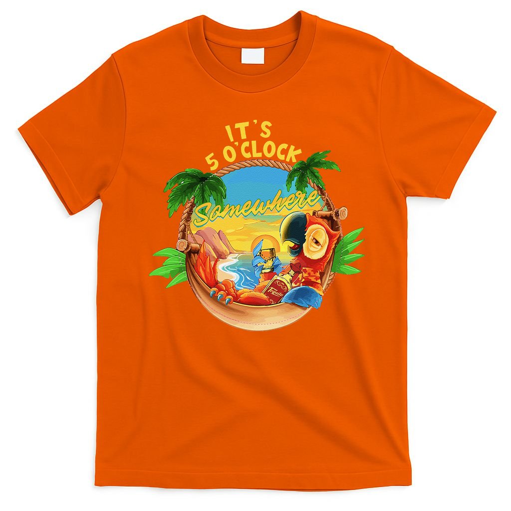 It Is 5 O'clock Somewhere Parrot Drinking Summer Vacation T-Shirt