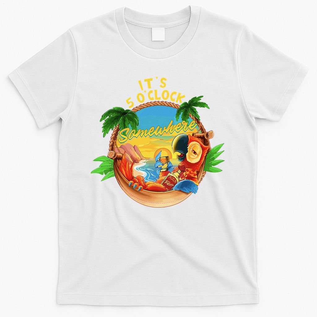 It Is 5 O'clock Somewhere Parrot Drinking Summer Vacation T-Shirt