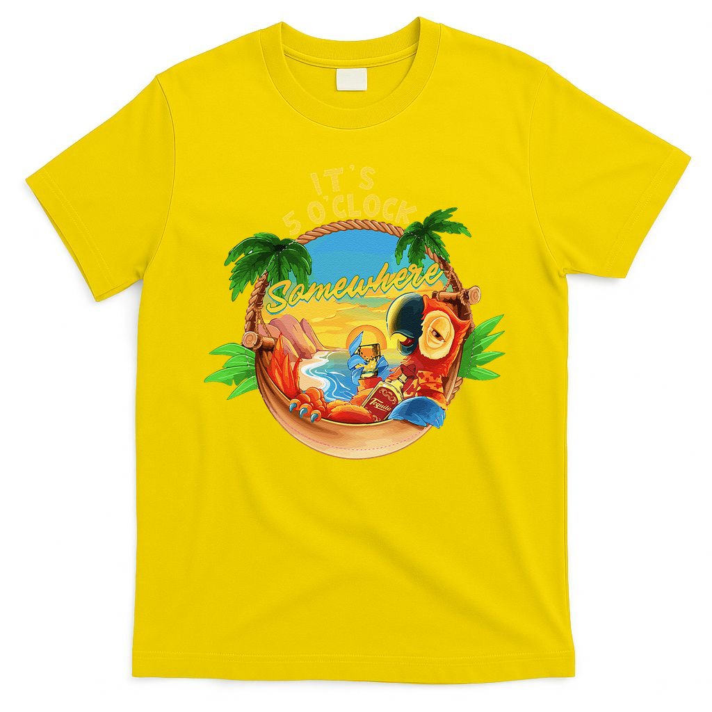 It Is 5 O'clock Somewhere Parrot Drinking Summer Vacation T-Shirt