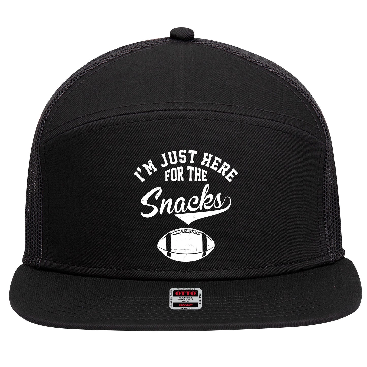 I'm Just Here For The Snacks Funny Football 7 Panel Mesh Trucker Snapback Hat