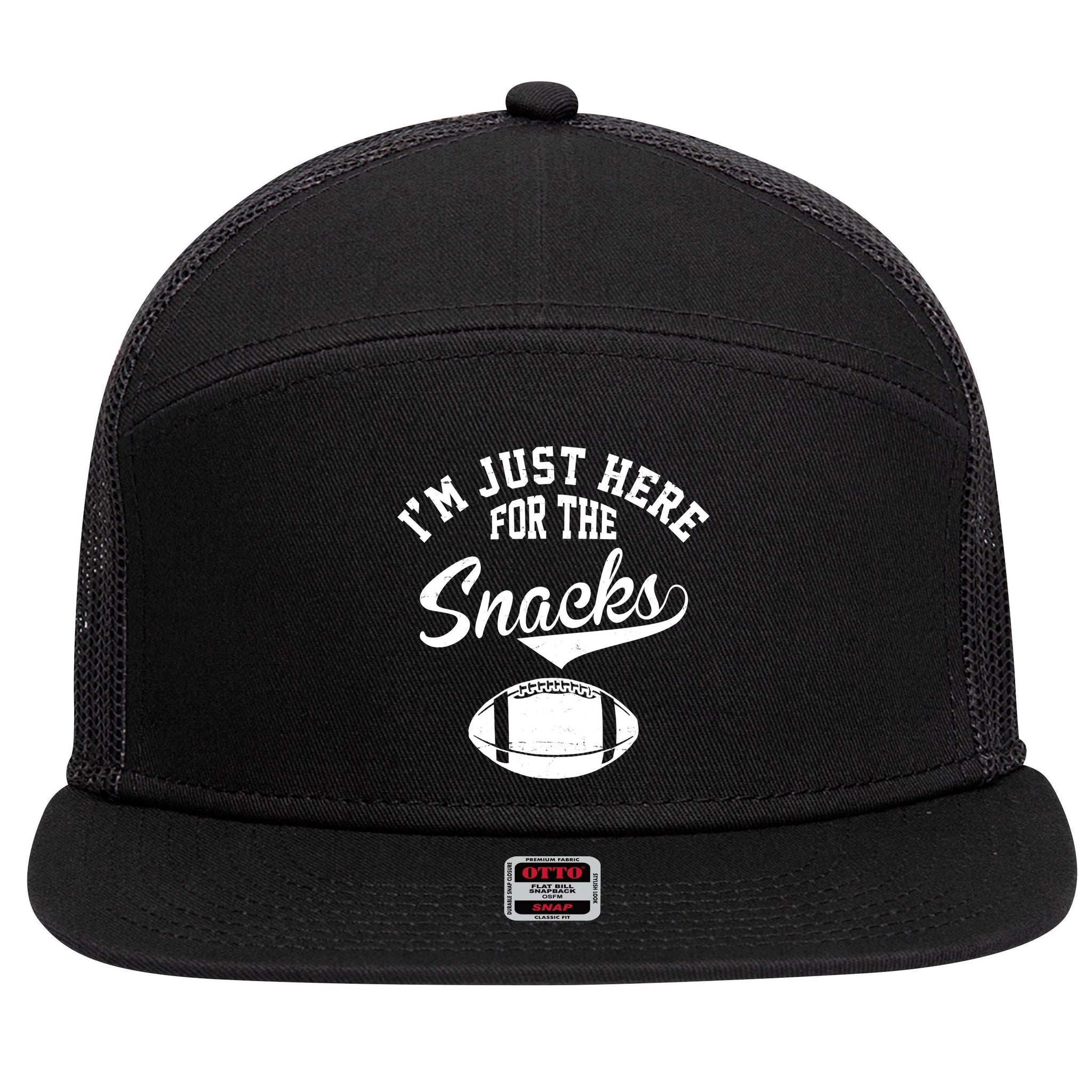 I'm Just Here For The Snacks Funny Football 7 Panel Mesh Trucker Snapback Hat