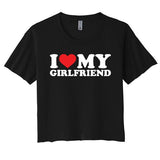 I Love My Girlfriend Funny Valentine Red Heart Love Women's Crop Top Tee