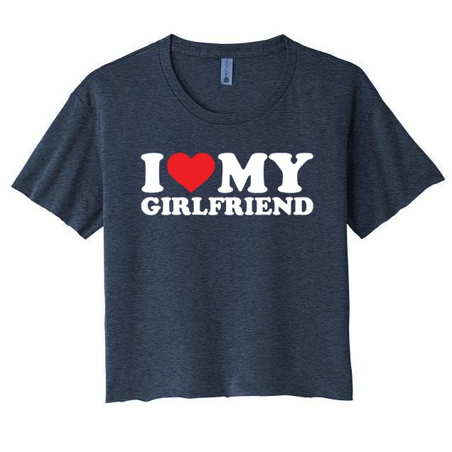 I Love My Girlfriend Funny Valentine Red Heart Love Women's Crop Top Tee