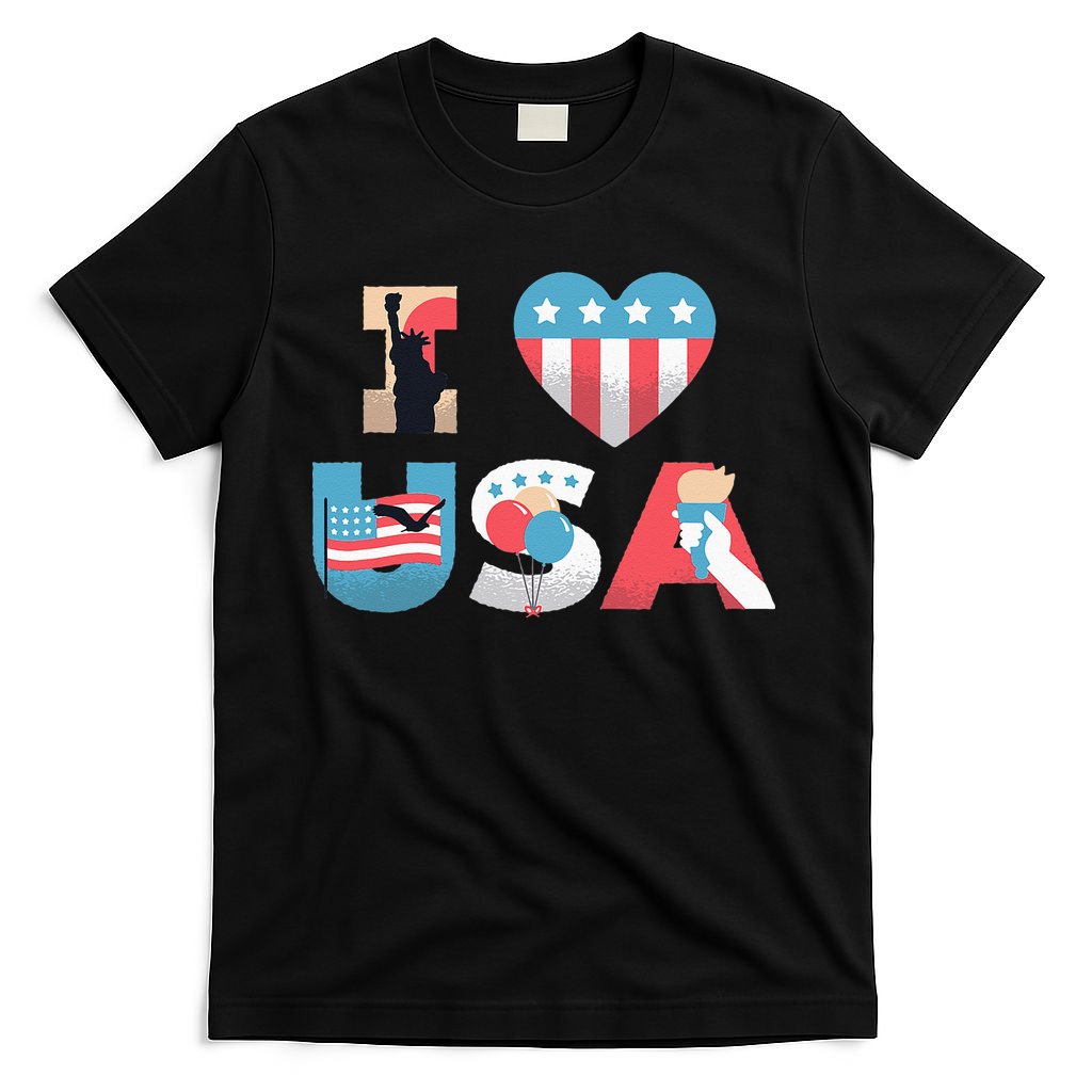 I Love USA Patriotic American Flag I heart USA 4th of July T-Shirt