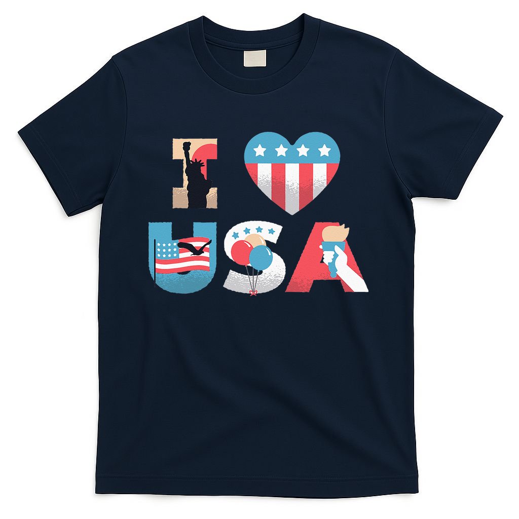 I Love USA Patriotic American Flag I heart USA 4th of July T-Shirt