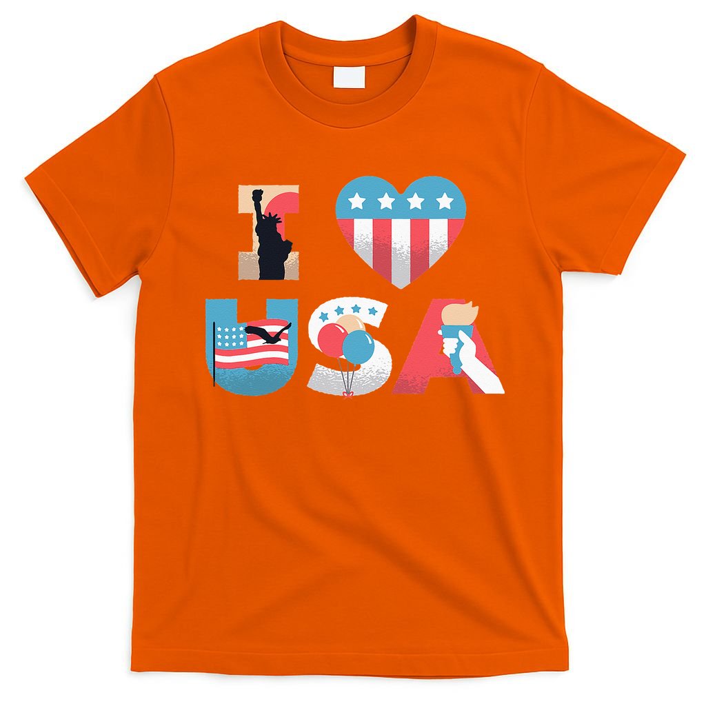 I Love USA Patriotic American Flag I heart USA 4th of July T-Shirt