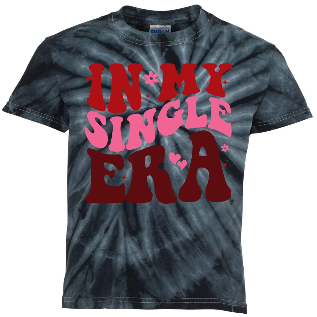 In My Single Era Anti Valentine Groovy Kids Tie-Dye T-Shirt