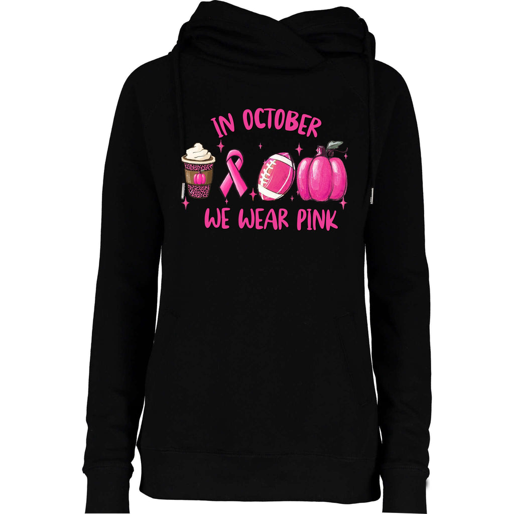 In October Breast Cancer Football Oktoberfest Halloween Womens Funnel Neck Pullover Hood