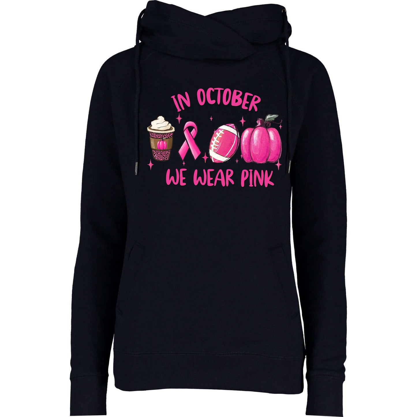 In October Breast Cancer Football Oktoberfest Halloween Womens Funnel Neck Pullover Hood