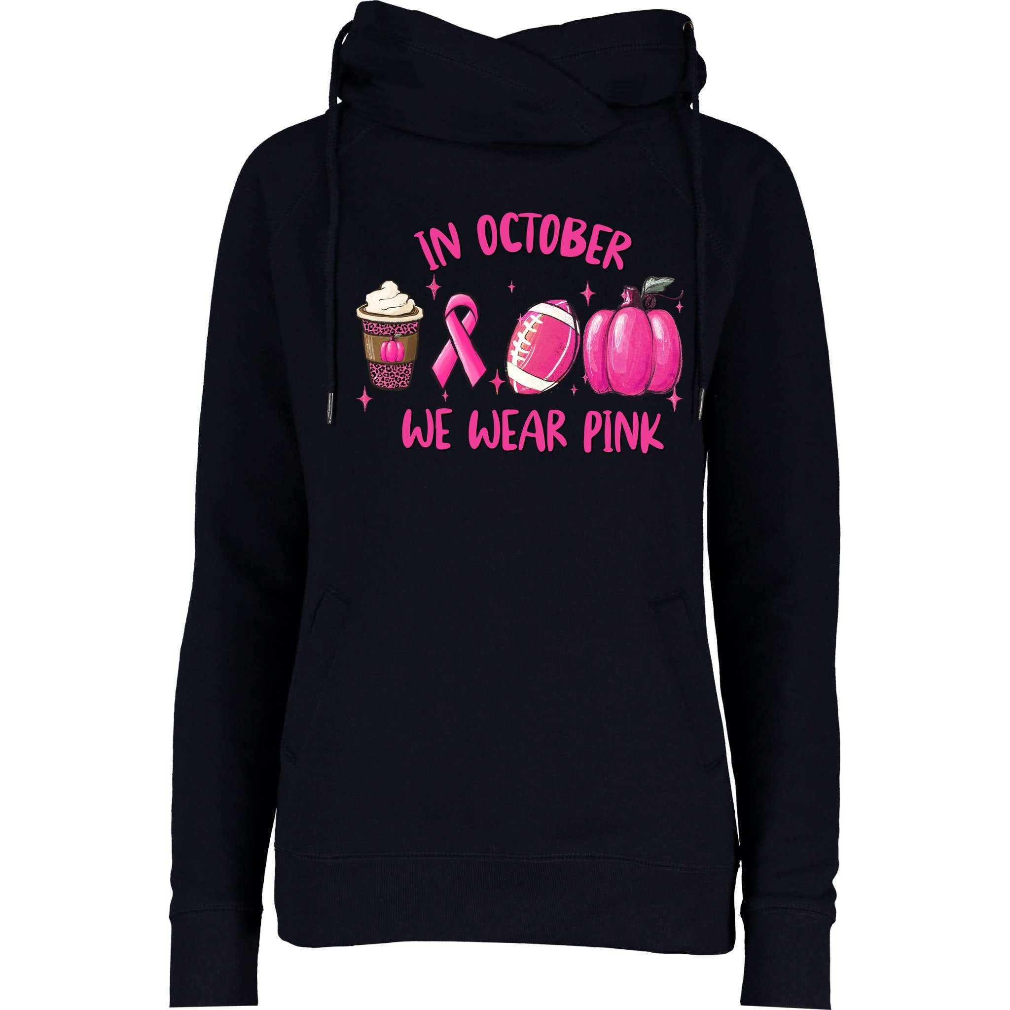 In October Breast Cancer Football Oktoberfest Halloween Womens Funnel Neck Pullover Hood