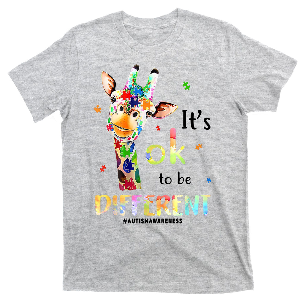 It's Ok To Be Different Autism Awareness Puzzle Giraffe T-Shirt