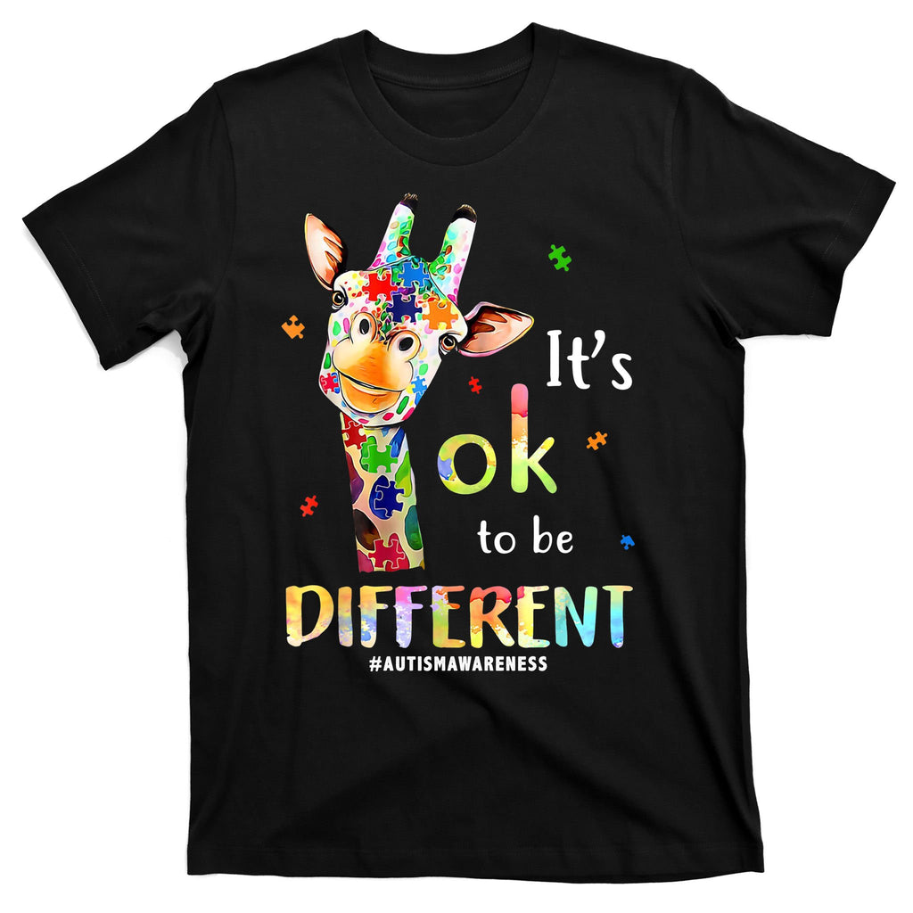 It's Ok To Be Different Autism Awareness Puzzle Giraffe T-Shirt