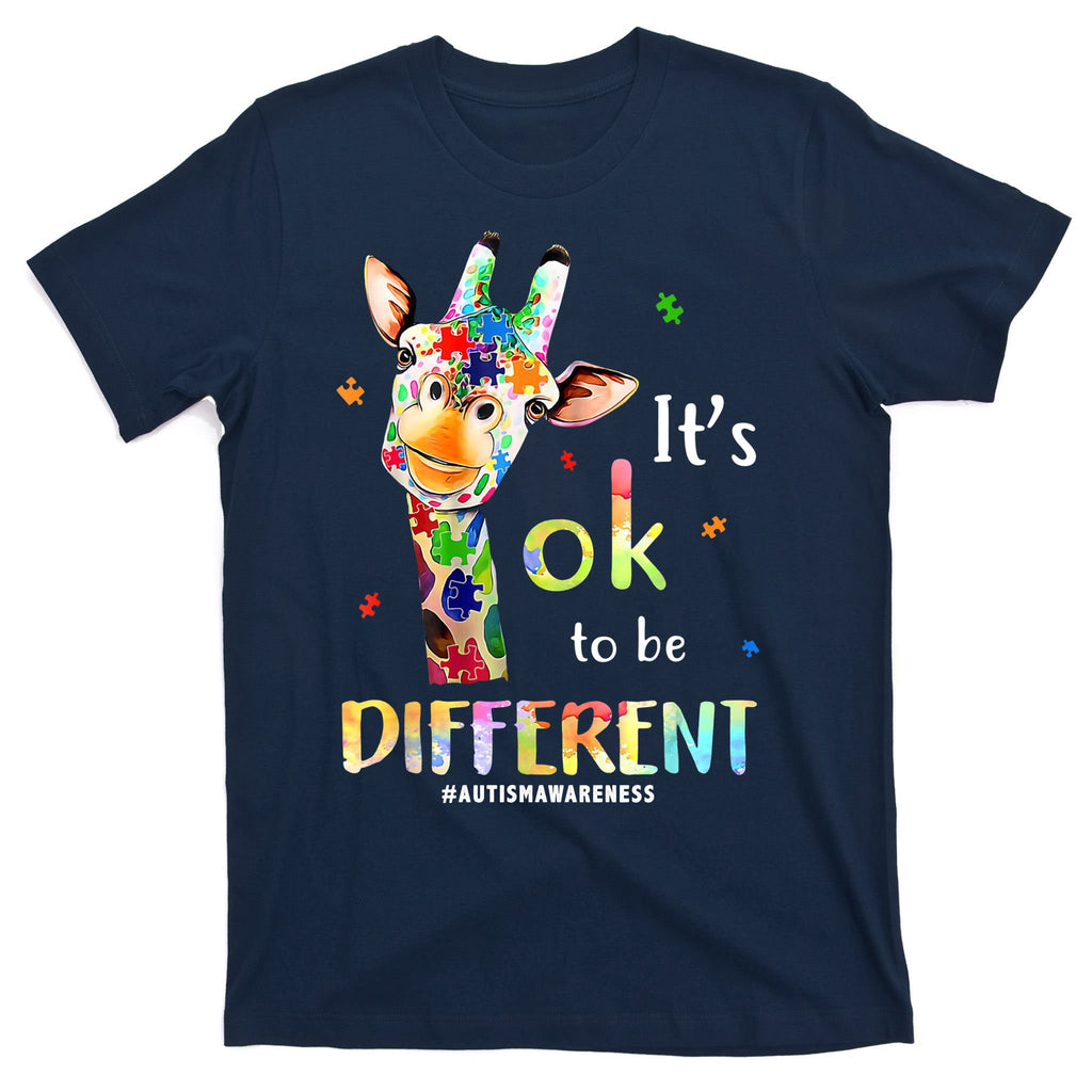 It's Ok To Be Different Autism Awareness Puzzle Giraffe T-Shirt