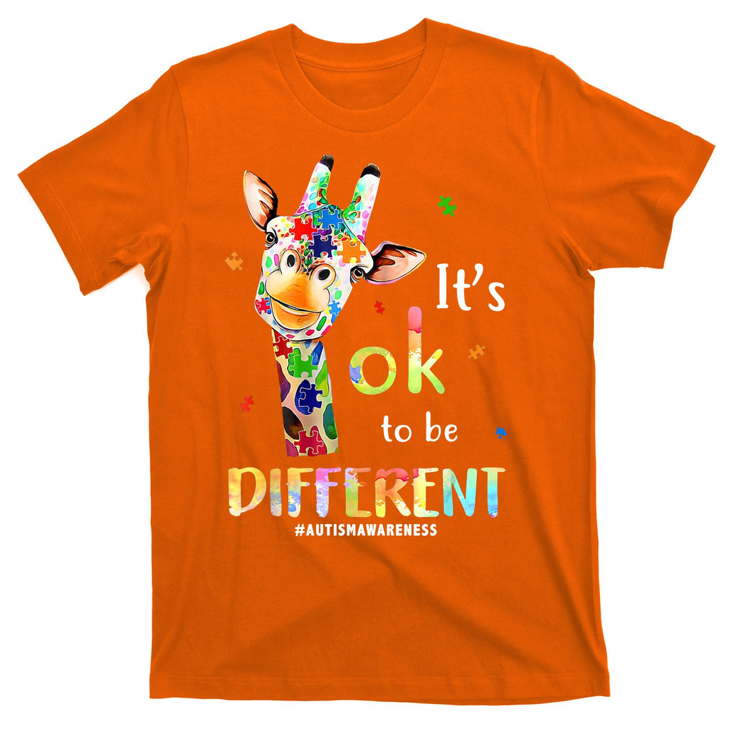It's Ok To Be Different Autism Awareness Puzzle Giraffe T-Shirt