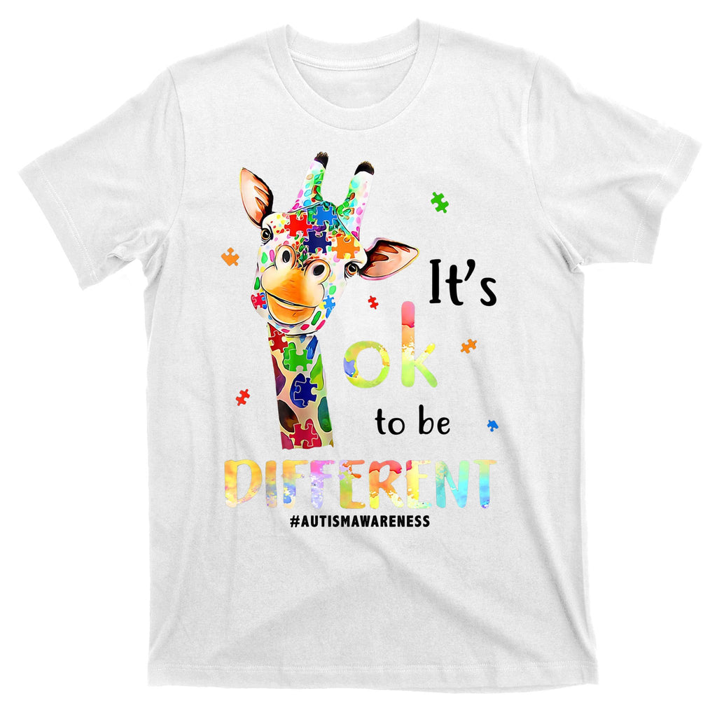 It's Ok To Be Different Autism Awareness Puzzle Giraffe T-Shirt