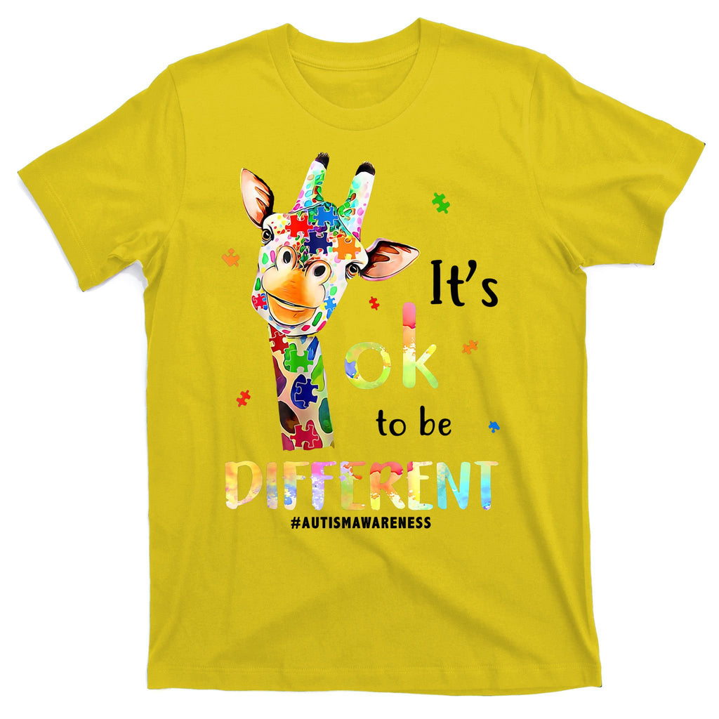 It's Ok To Be Different Autism Awareness Puzzle Giraffe T-Shirt