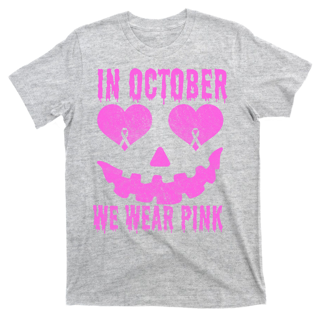 In October We Wear Pink Breast Cancer Pink Jackolantern Halloween T-Shirt