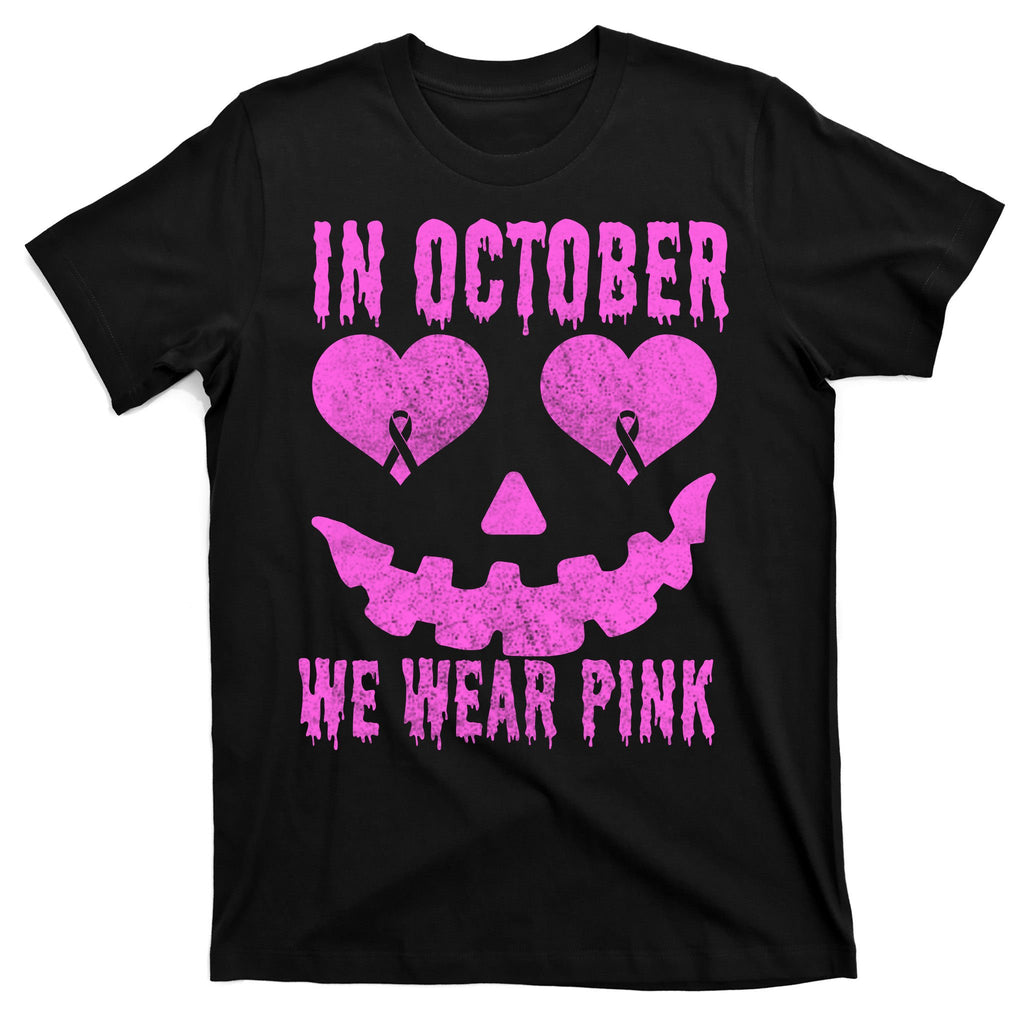 In October We Wear Pink Breast Cancer Pink Jackolantern Halloween T-Shirt