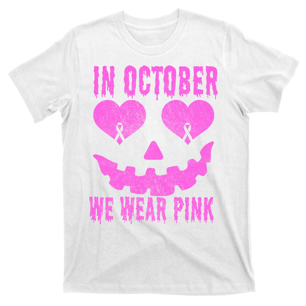 In October We Wear Pink Breast Cancer Pink Jackolantern Halloween T-Shirt